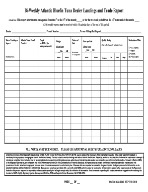 Bi Weekly Atlantic Bluefin Tuna Dealer Landings and Trade Report Nmfs Noaa  Form