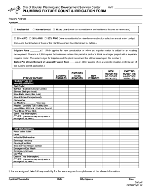 City of Boulder Plumbing Fixture Worksheet pdfFiller  Form