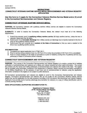Application for Connecticut Veterans Wartime Service Medal CT Gov  Form