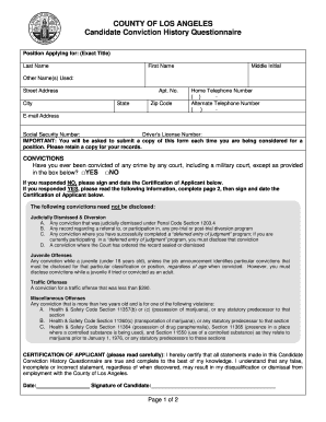 Candidate Conviction History Questionnaire Form