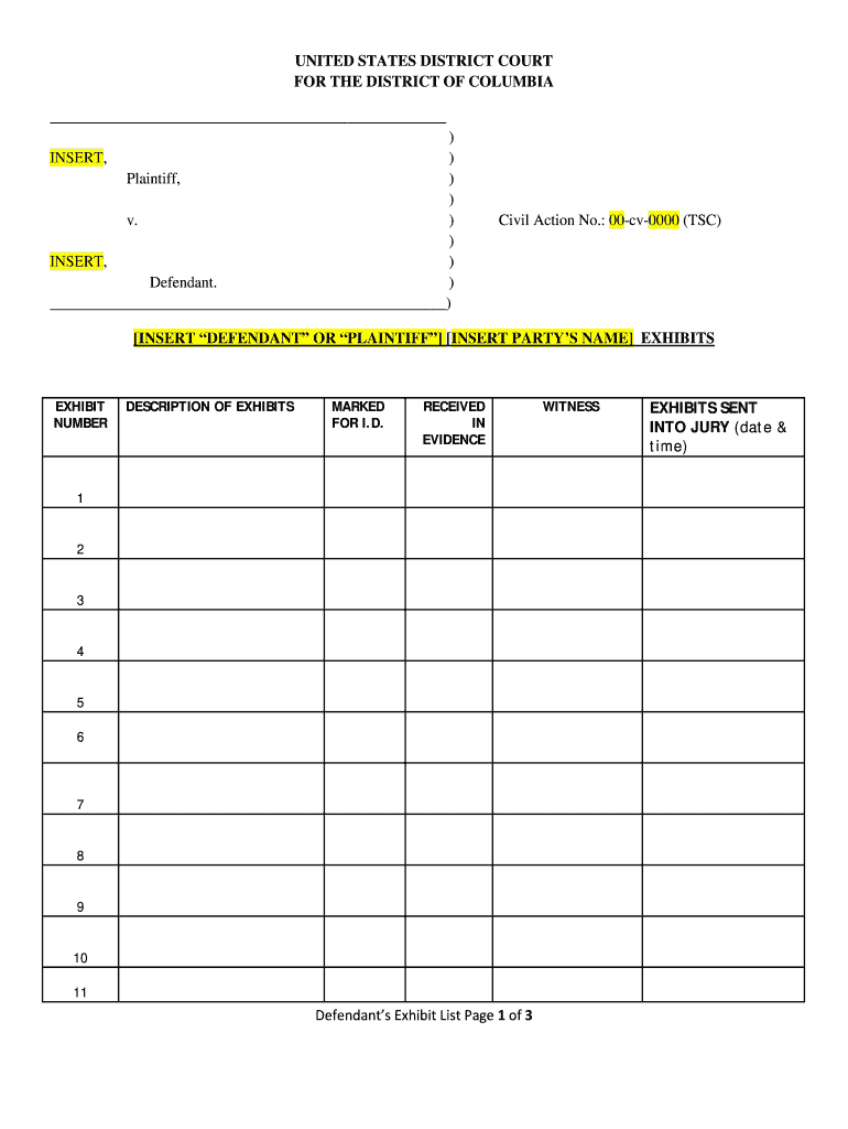 Exhibit List Form