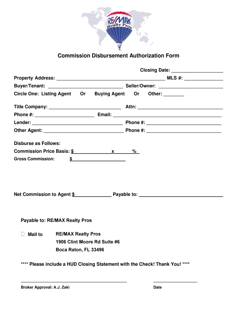 Commission Disbursement Authorization PDF  Form