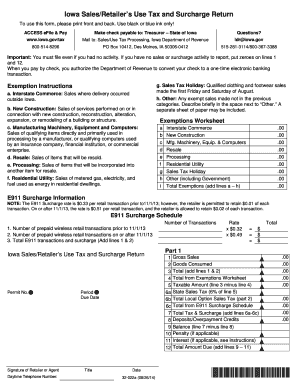 Iowa Sales Retailer&#039;s Use Tax and Surcharge Return  Form