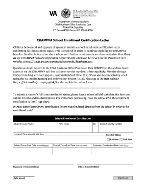 Champva School Enrollment Certification Letter  Form