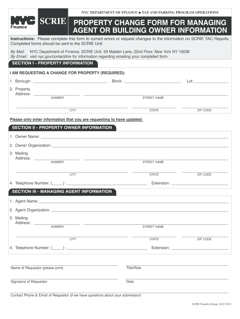 Scrie Property Change Form for Managing Agent or Building Owner