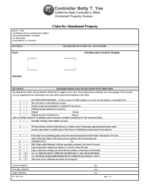  Claim for Abandoned Property California State Controller&amp;#39;s Office Sco Ca 2015-2024