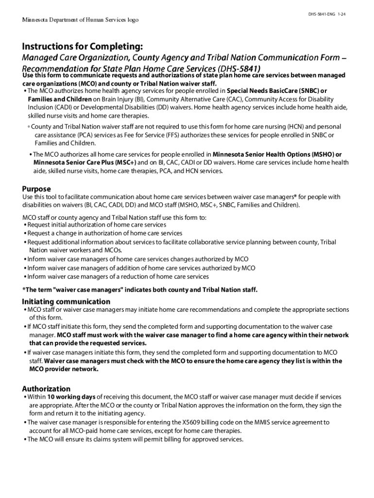 DHS 5841 ENG Managed Care Organization, County Agency and Tribal Nation Communication Form Recommendation for State Plan Home Ca