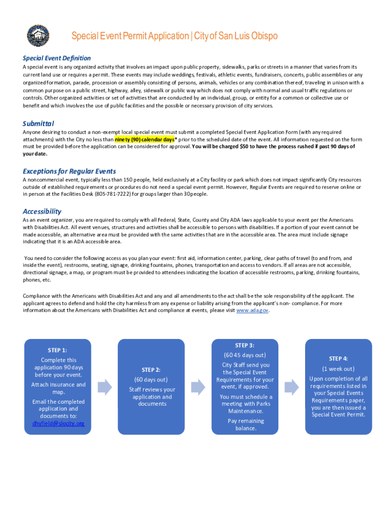 SPECIAL EVENT PERMIT APPLICATIONCounty of San Luis  Form