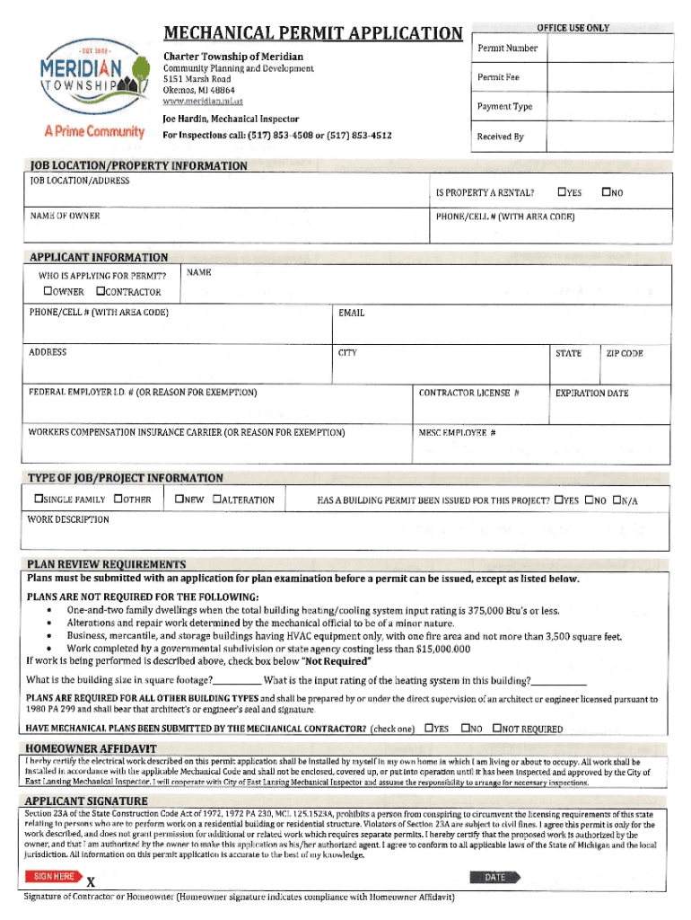 MECHANICAL PERMIT APPLICATION Charter Township of  Form