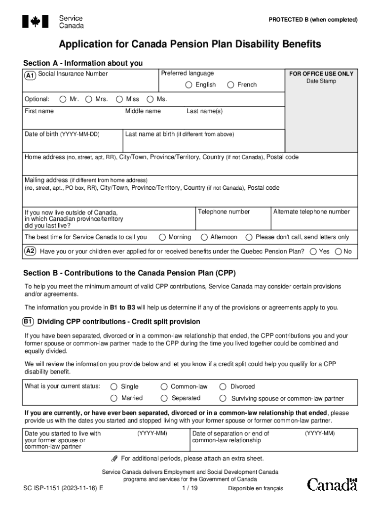  Application for Canada Pension Plan Disability Benefits 2020