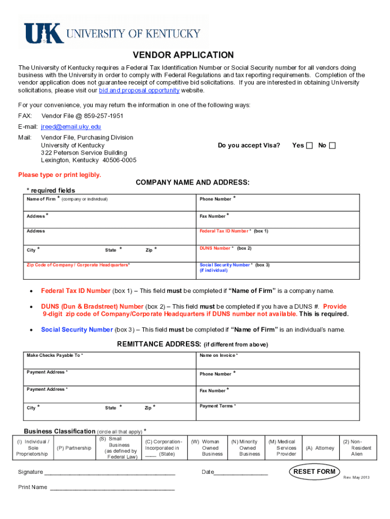  Vendapp072309 Printable Venfor Application Form PDF Format Download PDF 2013-2024