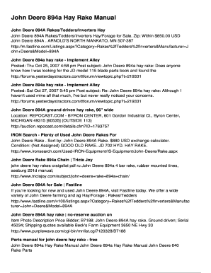 John Deere 894 Hay Rake Parts  Form