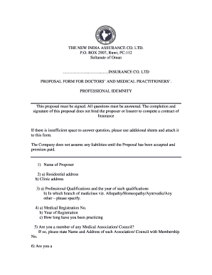 New India Professional Indemnity Proposal Form