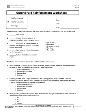 Getting Paid Reinforcement Worksheet Answers  Form