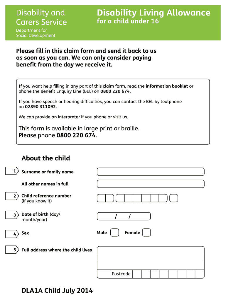  Apply for Disability Living Allowance 2014