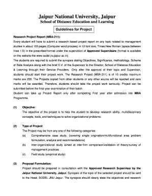 Project Guidelines for MBA for JNU Jaipur National University  Form