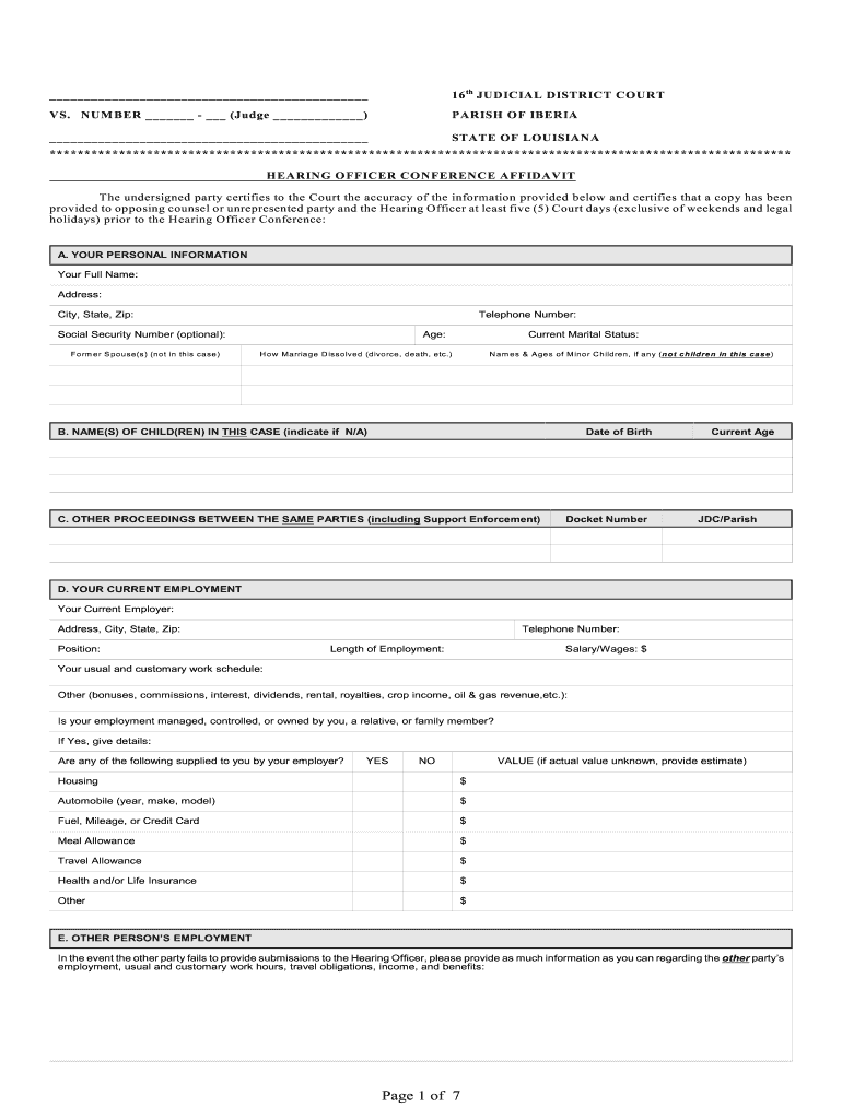 Hearing Officer Conference Affidavit  Form