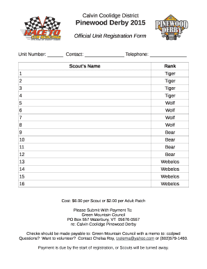 Pinewood Derby Registration Form