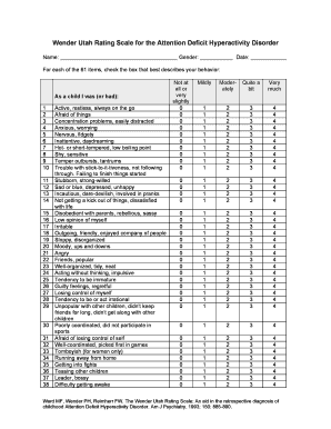 Wender Utah Rating Scale Calculator  Form