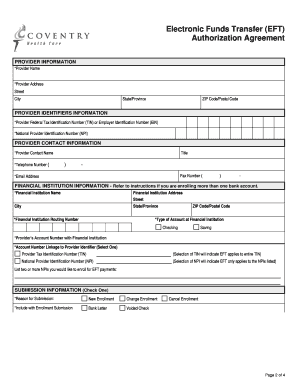 Coventry Eft Enrollment  Form