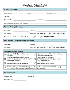 Product Intake Form