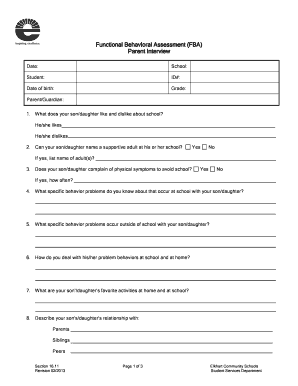 Get and Sign Parent Fba Interview Form 2013
