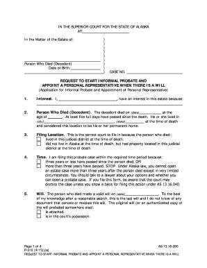 P 315 Request to Start Informal Probate and Appoint a Personal Representative When There is a Will 4 15 Fill in Probate Forms