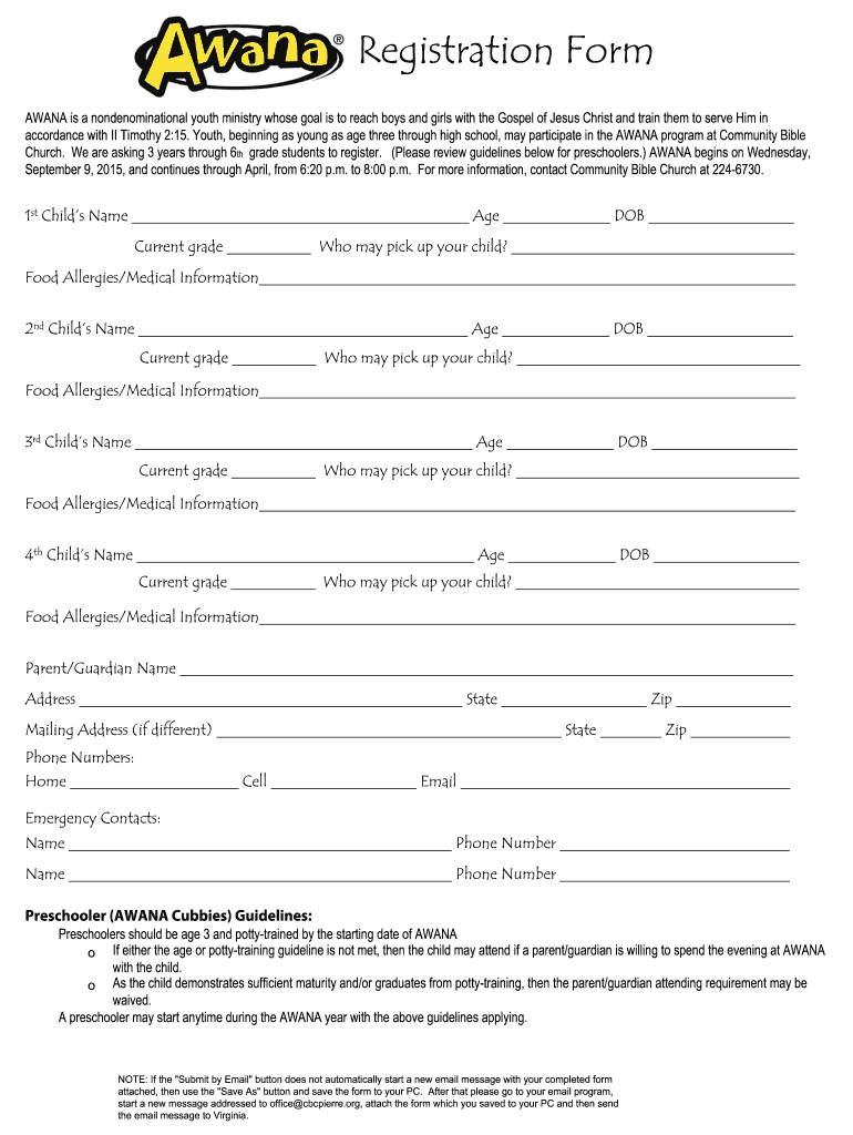 AWANA Registration Form Cbcpierre