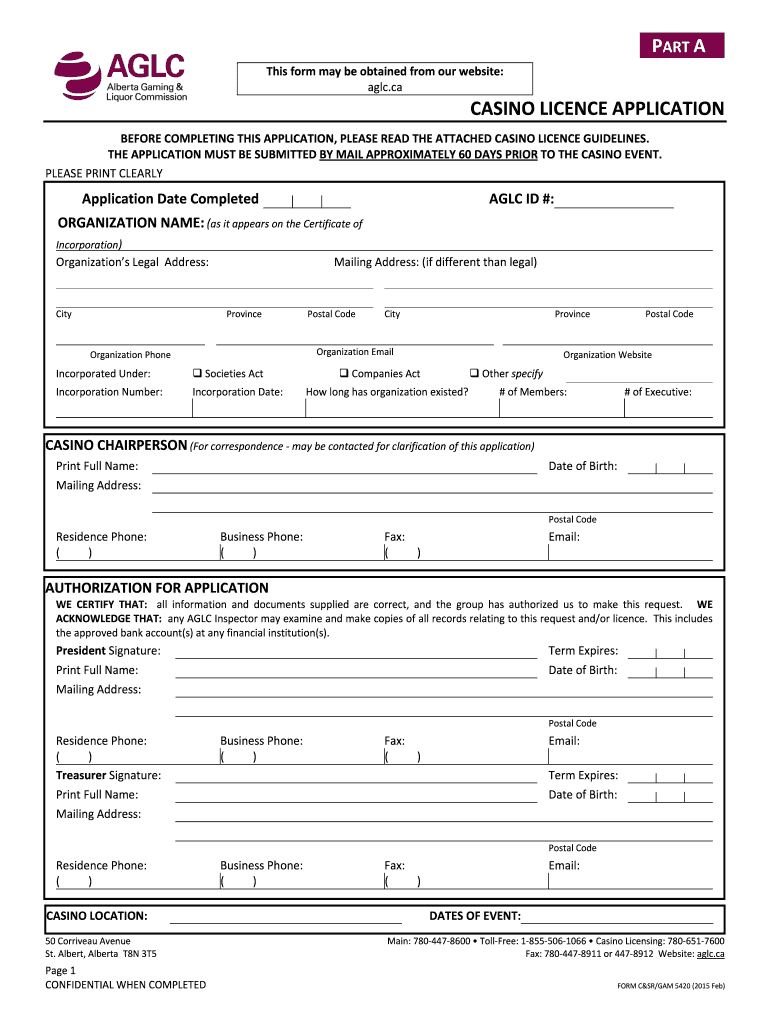  Casino Licence Application 5420  AGLC  Aglc Ab 2015