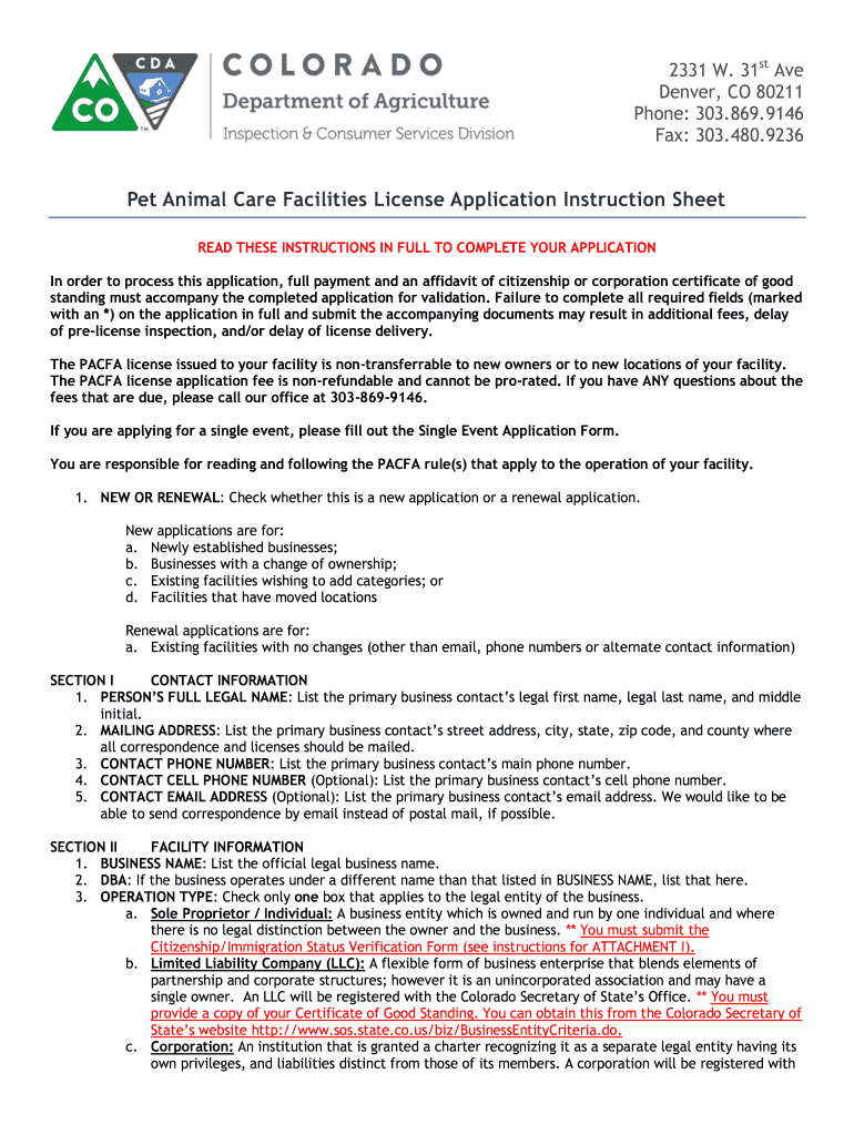 Pacfa License Colorado  Form