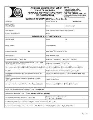 Ar Wage Claim Form