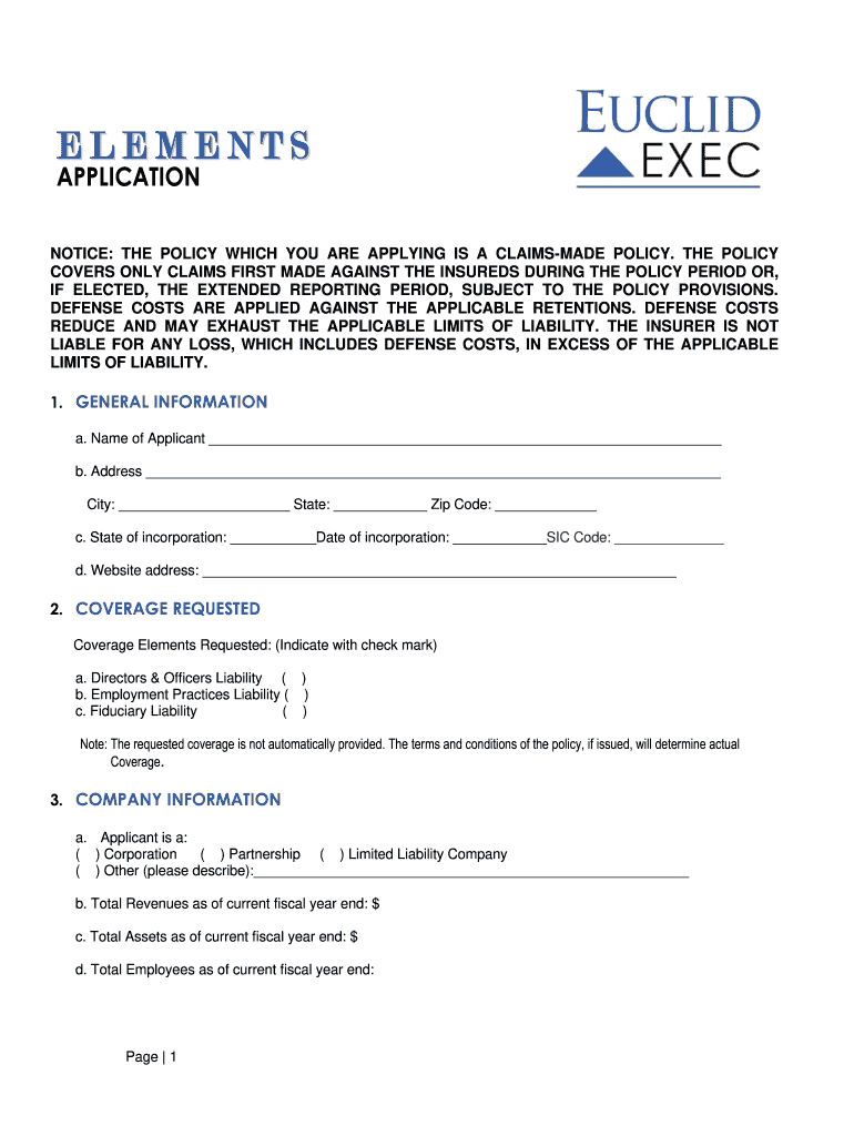 Elements Application Euclid Exec  Form