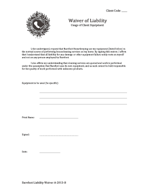Waiver of Liability Barefoot Housekeeping  Form