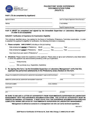 Phlebotomy Work Experience Documentation Form Route 3 Ascp