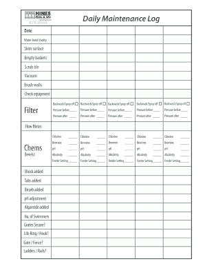 Hot Tub Maintenance Record Sheet  Form