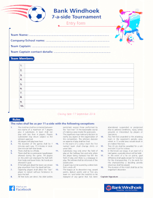 7 a Side Soccer Tournament Entry Form Indd Bank Windhoek