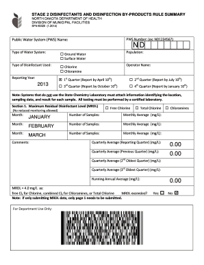 DBPR Summary Form Stage 2 North Dakota Department of Health Ndhealth