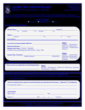 Get and Sign Transfer Reinstatement Request Phi Beta Sigma Fraternity, Inc 2009 Form