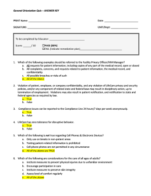 Broward Health Orientation Exam Answers  Form