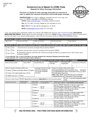 COORDINATION of BENEFITS COB FORM SEE REVERSE SIDE Rsa Al