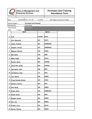 Training Attendance Sheet  Form