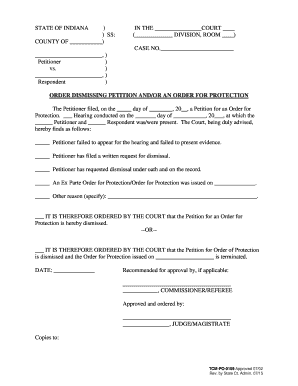 Order Dismissing Petition Andor an Order for Protection  Form