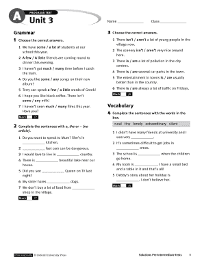 Unit 3 Progress Test Answer Key  Form