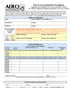 Out of Area Emissions Exemption Application Form