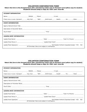 Volunteer Confirmation Form