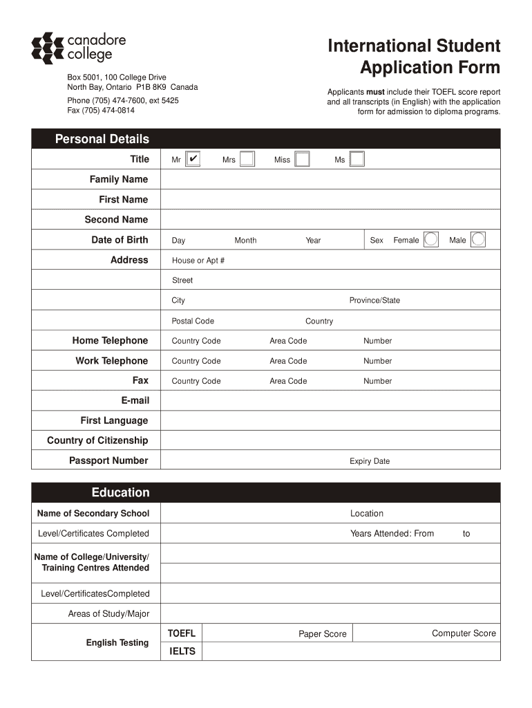 Canada International Student Application Form
