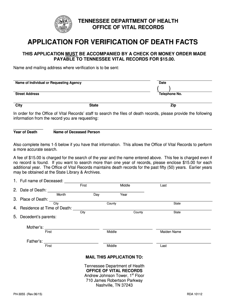  Tennessee Verification of Death Facts 2015-2024