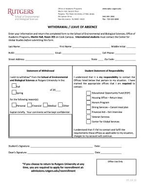 WithdrawalLeave of Absence Notification 512k PDF Sebs Rutgers  Form