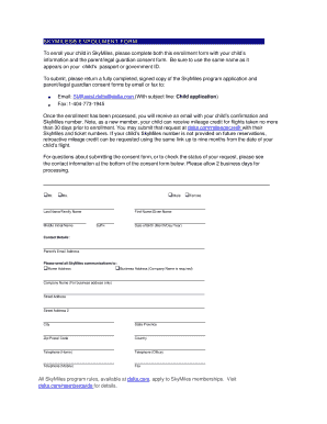 Delta Skymiles Child Enrollment Form