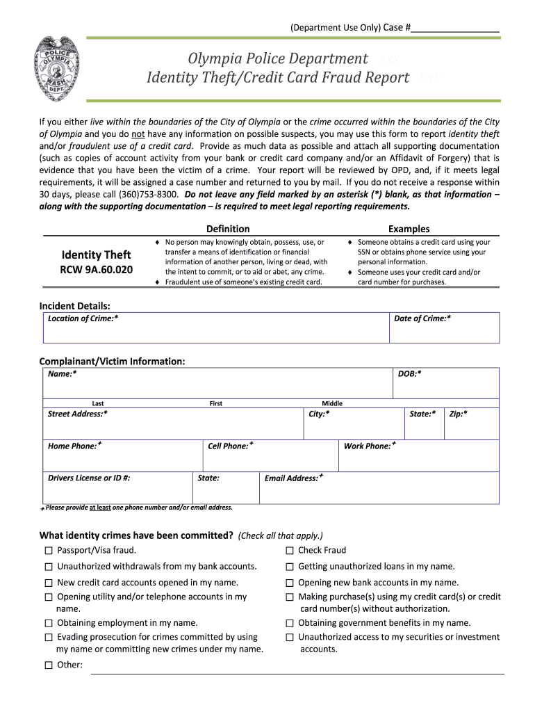 Police Report Identity Theft Template Illinois  Form